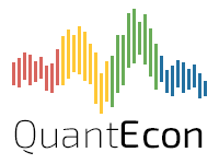 a quantecon logo with a cancdlestick chart and text