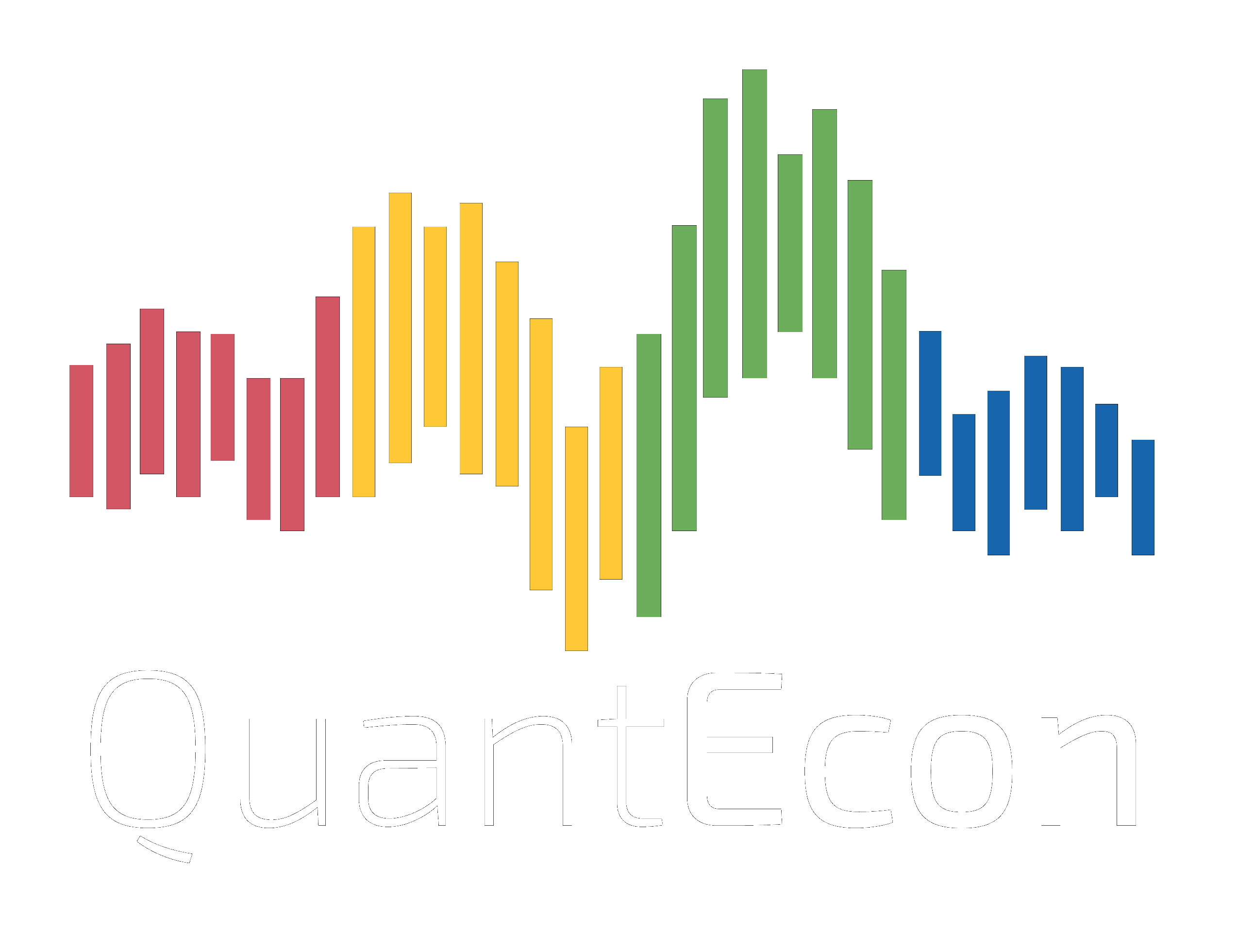 a quantecon logo with a cancdlestick chart and text